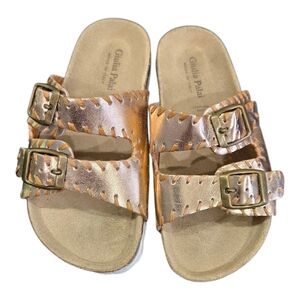 Giulia Palai Rose Gold & Tan Sandals w/ Adjustable Straps and Cork Footbed Sz 12